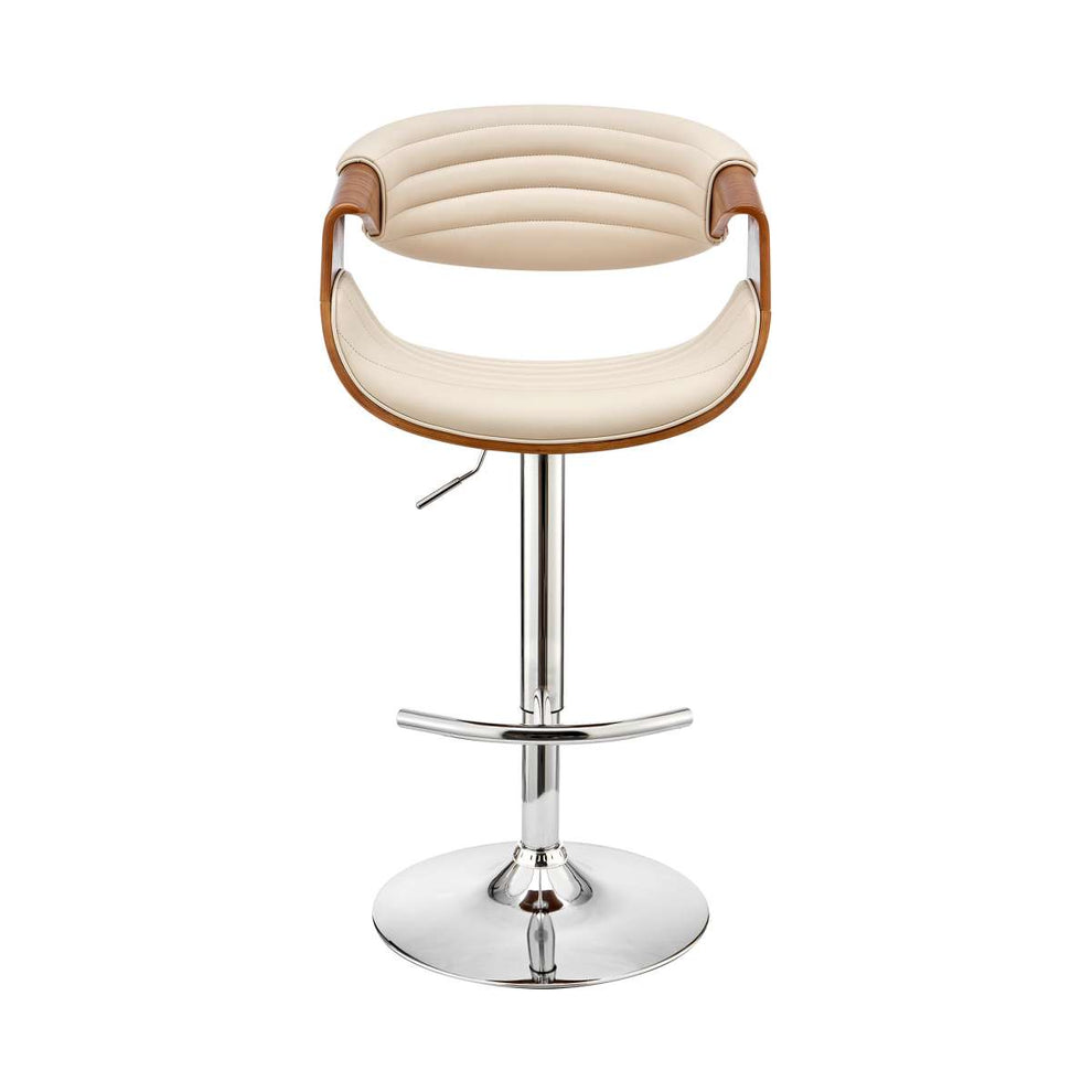 Gionni Adjustable Swivel Cream Faux Leather and Walnut Wood Bar Stool with Chrome Base By Armen Living | Bar Stools | Modishstore - 3