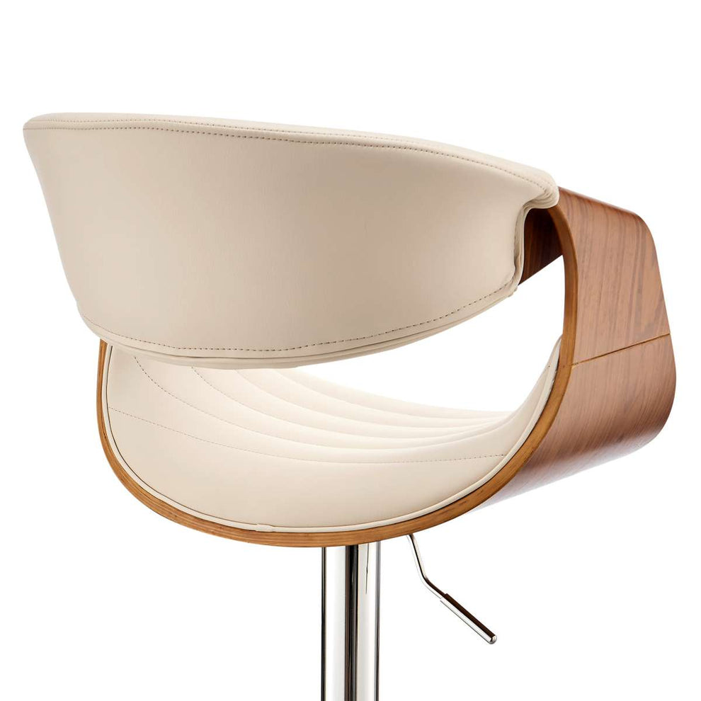 Gionni Adjustable Swivel Cream Faux Leather and Walnut Wood Bar Stool with Chrome Base By Armen Living | Bar Stools | Modishstore - 7