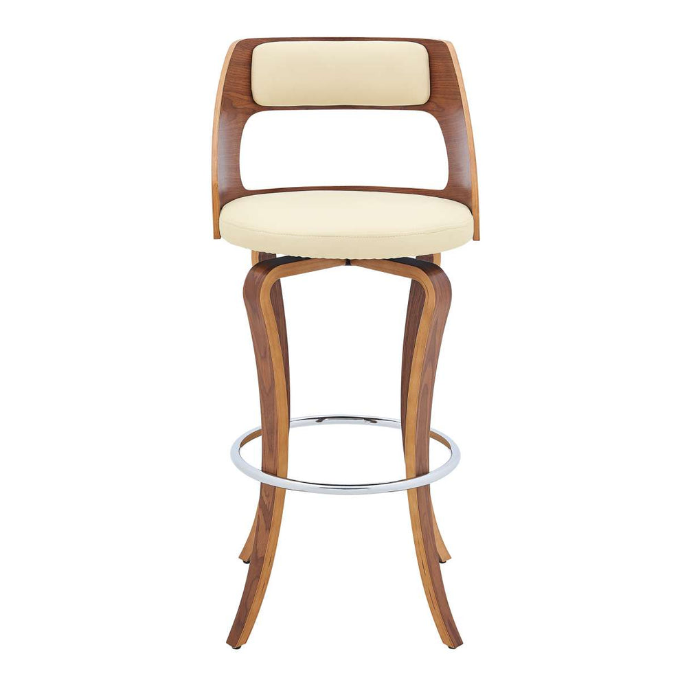 Grady 26" Swivel Cream Faux Leather and Walnut Wood Bar Stool By Armen Living | Bar Stools |  Modishstore  - 3