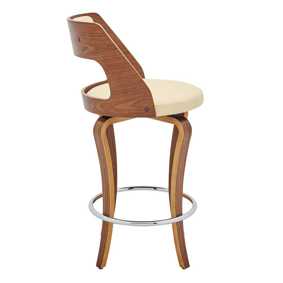 Grady 26" Swivel Cream Faux Leather and Walnut Wood Bar Stool By Armen Living | Bar Stools |  Modishstore  - 4