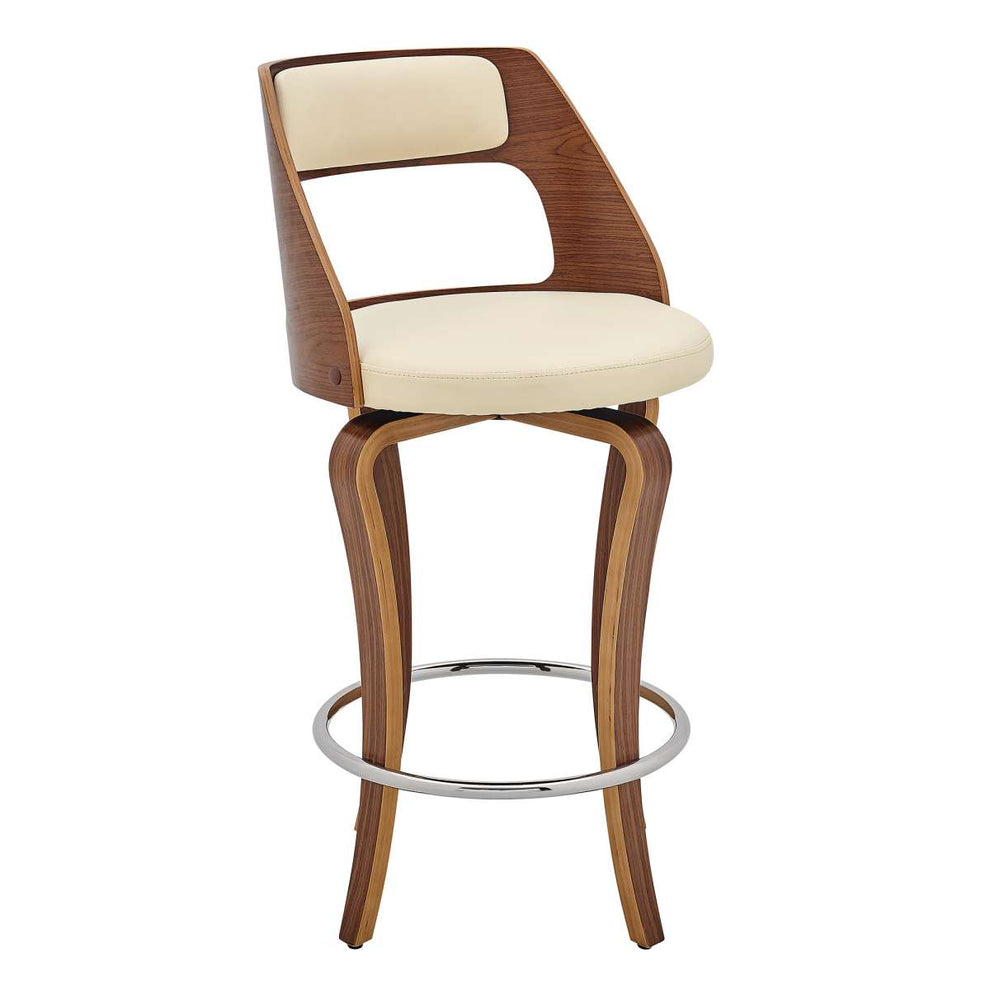 Grady 26" Swivel Cream Faux Leather and Walnut Wood Bar Stool By Armen Living | Bar Stools |  Modishstore  - 2