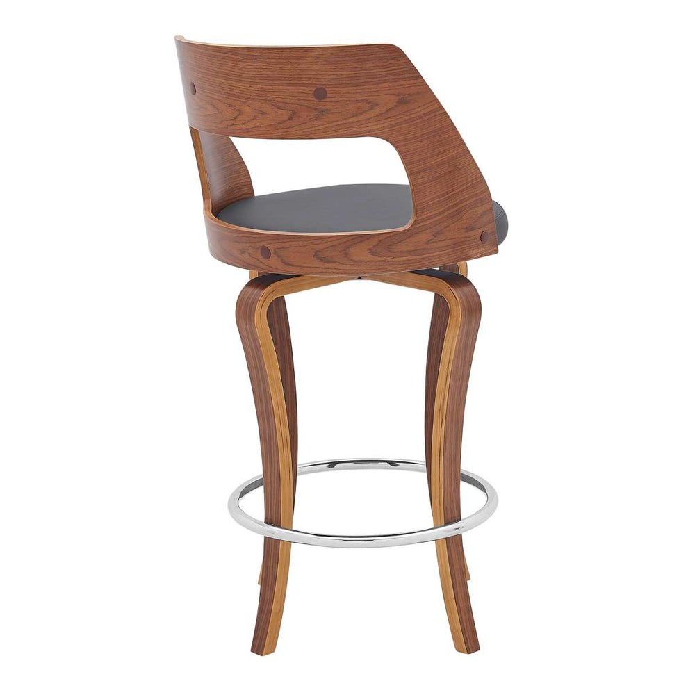 Grady 26" Swivel Gray Faux Leather and Walnut Wood Bar Stool By Armen Living | Bar Stools |  Modishstore  - 4