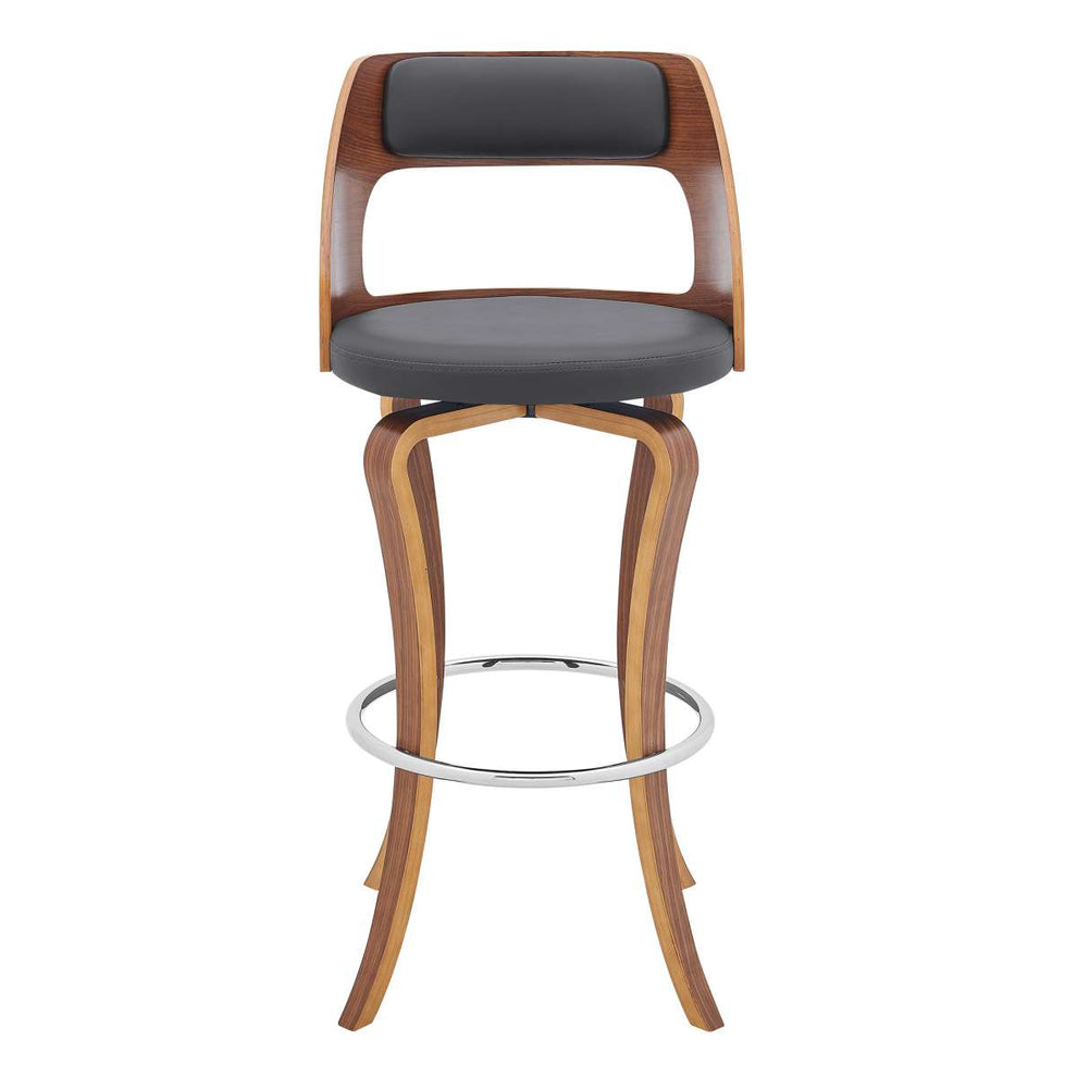 Grady 30" Swivel Gray Faux Leather and Walnut Wood Bar Stool By Armen Living | Bar Stools |  Modishstore  - 6