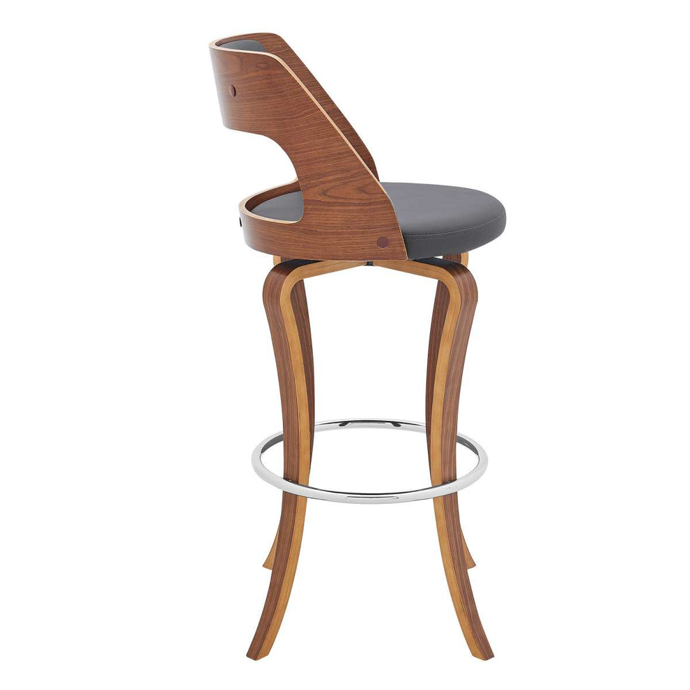 Grady 30" Swivel Gray Faux Leather and Walnut Wood Bar Stool By Armen Living | Bar Stools |  Modishstore  - 7