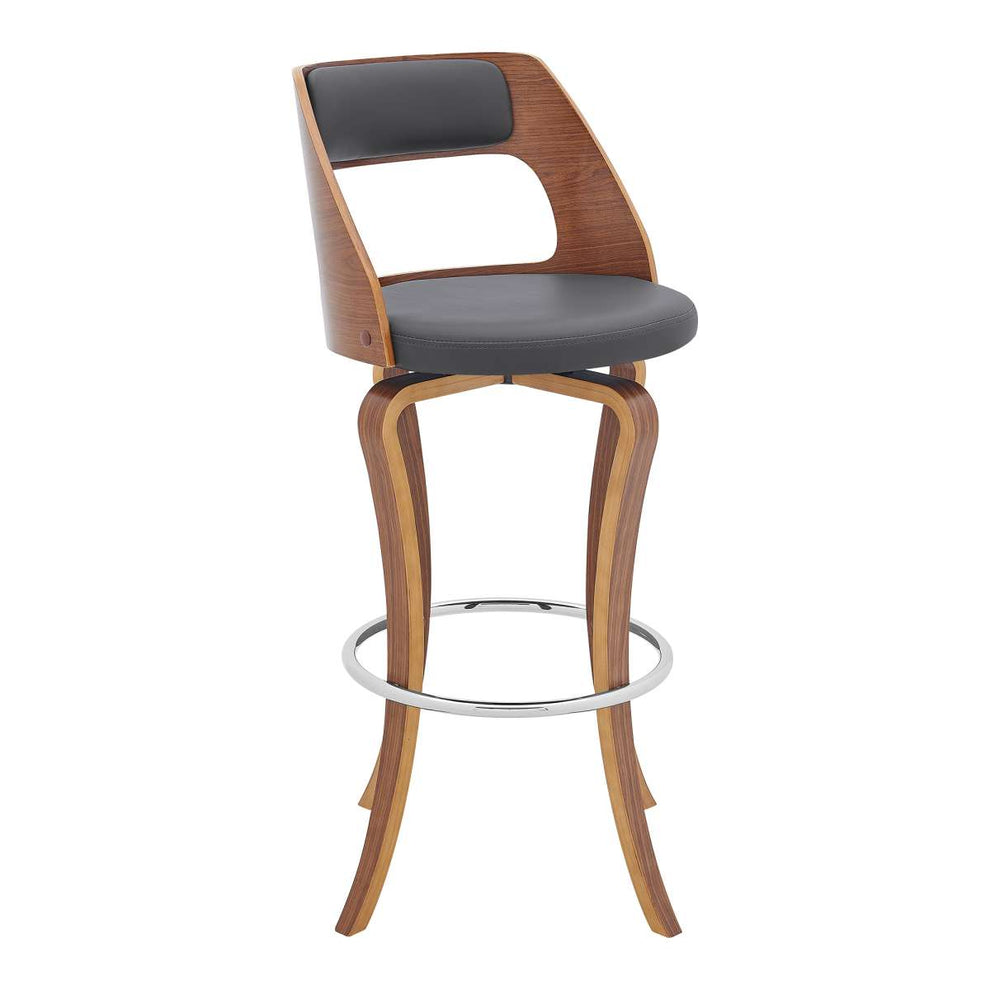 Grady 30" Swivel Gray Faux Leather and Walnut Wood Bar Stool By Armen Living | Bar Stools |  Modishstore  - 5
