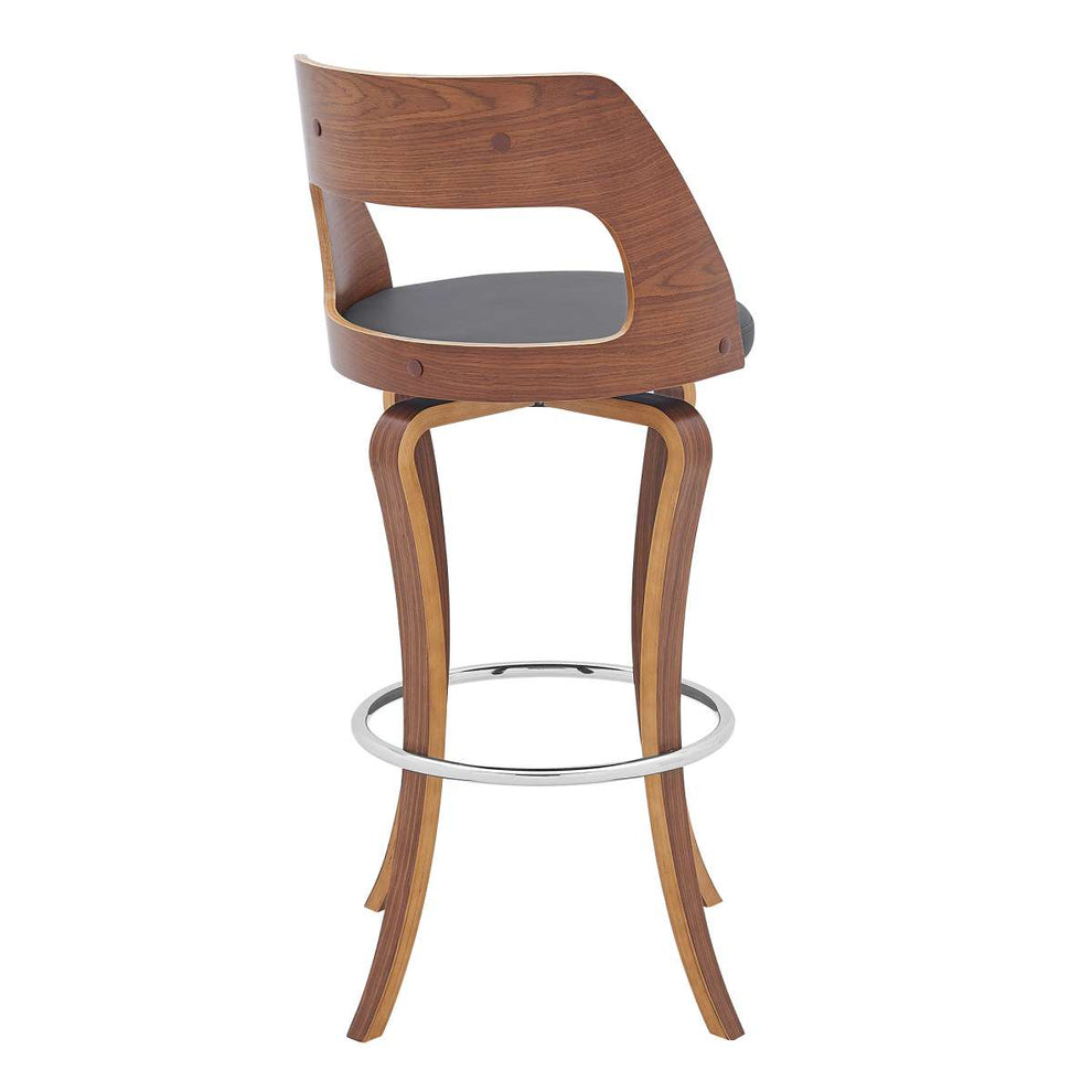 Grady 30" Swivel Gray Faux Leather and Walnut Wood Bar Stool By Armen Living | Bar Stools |  Modishstore  - 8