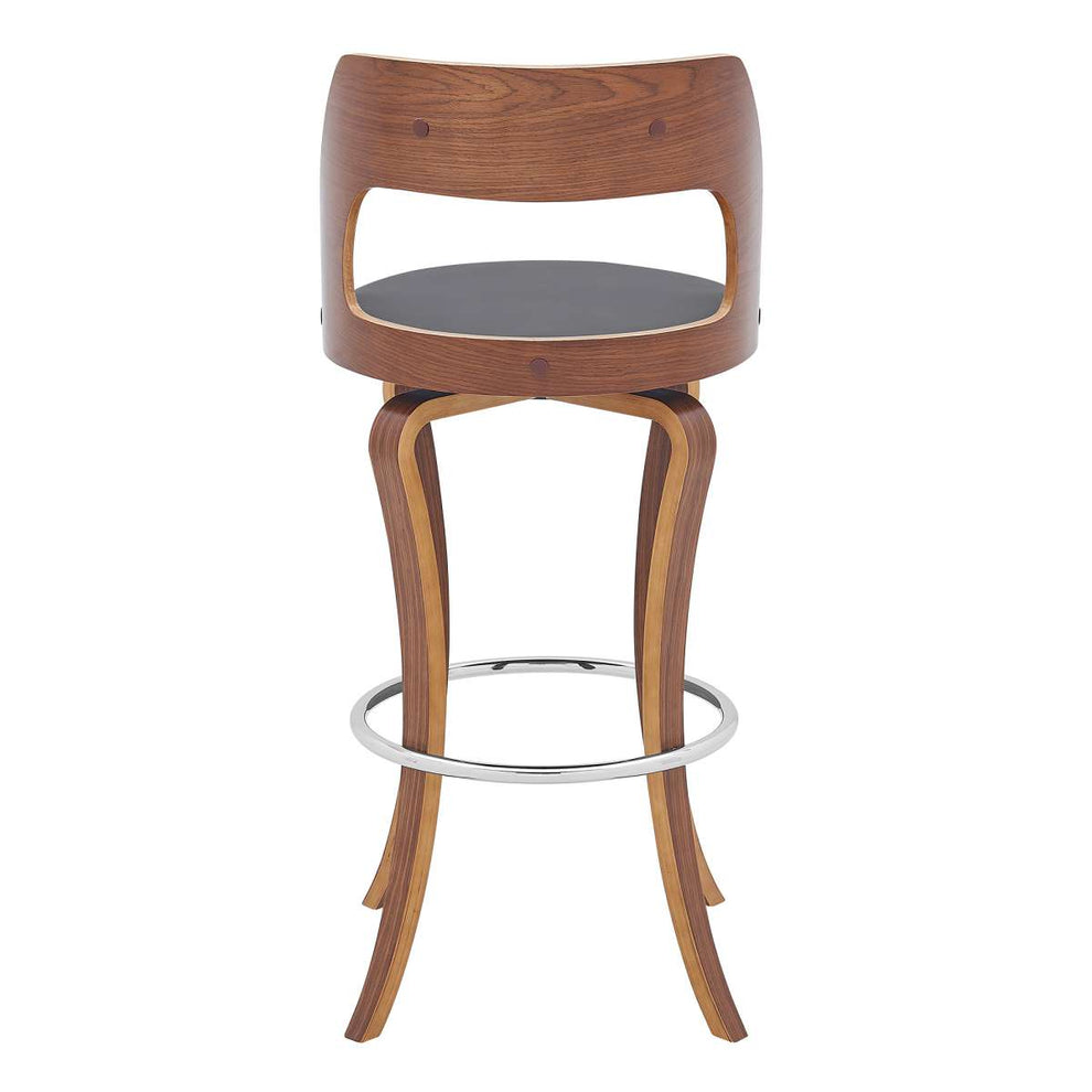 Grady 30" Swivel Gray Faux Leather and Walnut Wood Bar Stool By Armen Living | Bar Stools |  Modishstore  - 2