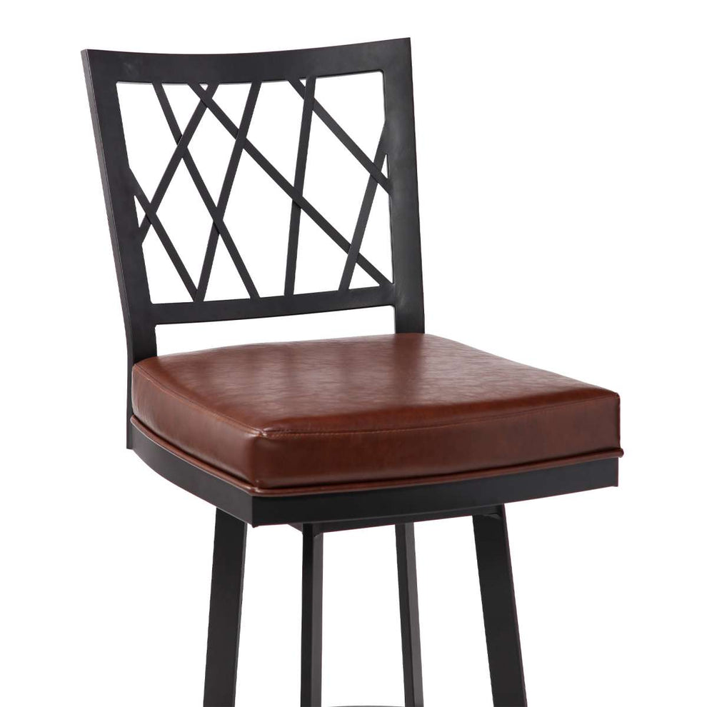 Giselle Contemporary 30" Bar Height Barstool in Matte Black Finish and Vintage Coffee Faux Leather By Armen Living | Bar Stools |  Modishstore  - 4