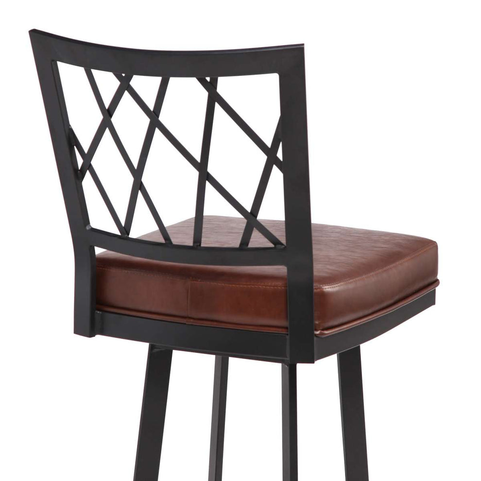 Giselle Contemporary 30" Bar Height Barstool in Matte Black Finish and Vintage Coffee Faux Leather By Armen Living | Bar Stools |  Modishstore  - 5