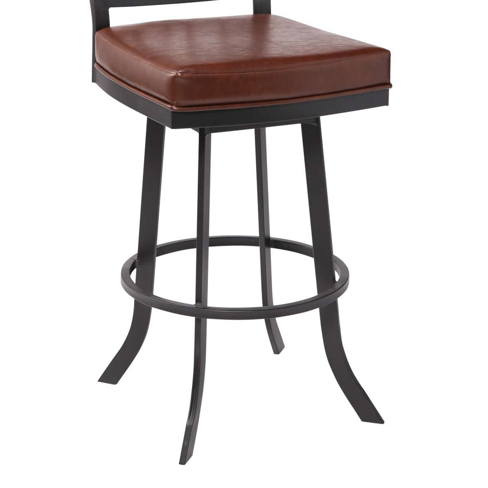 Giselle Contemporary 30" Bar Height Barstool in Matte Black Finish and Vintage Coffee Faux Leather By Armen Living | Bar Stools |  Modishstore  - 6