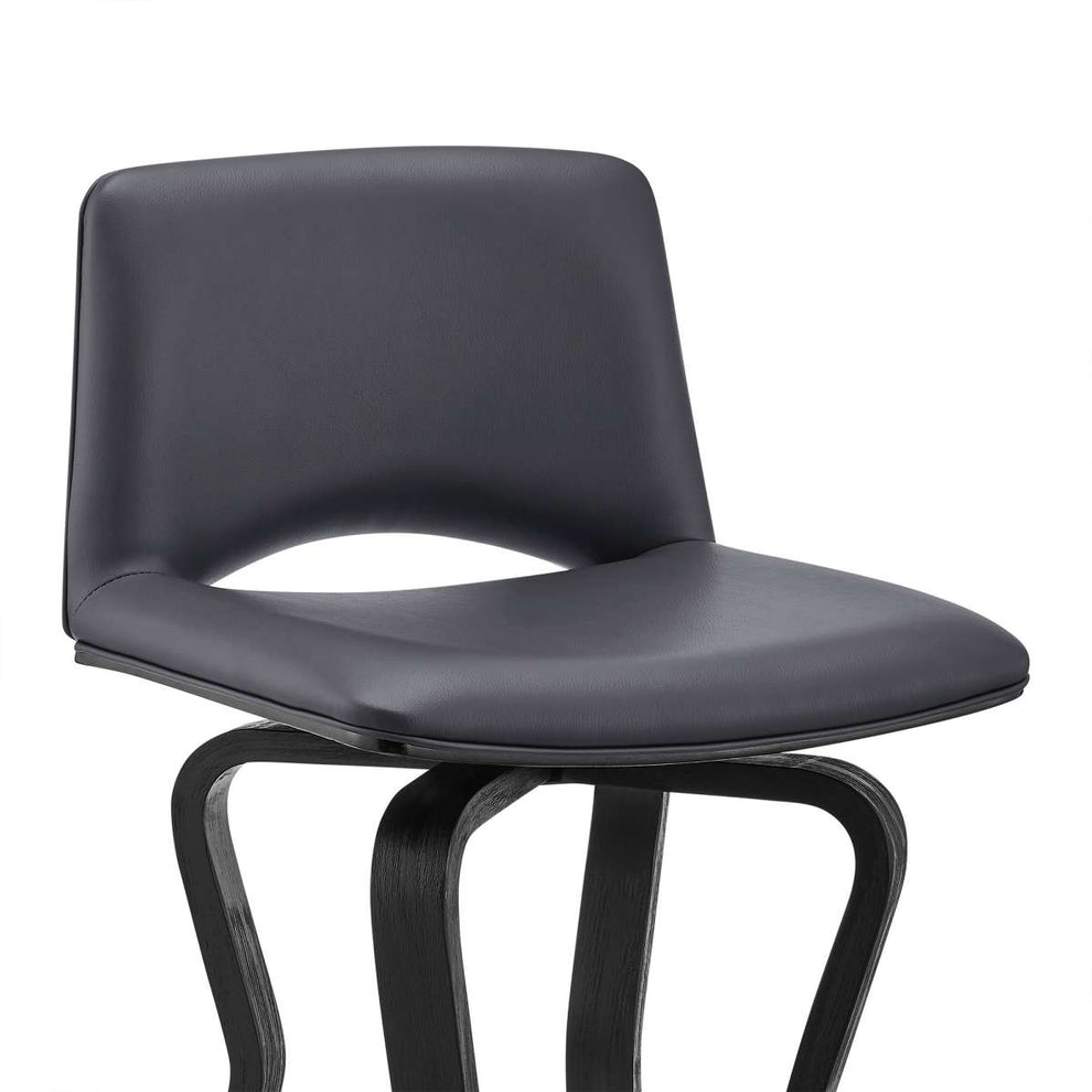 Gerty 26" Swivel Grey Faux Leather and Black Wood Bar Stool By Armen Living | Bar Stools | Modishstore - 6