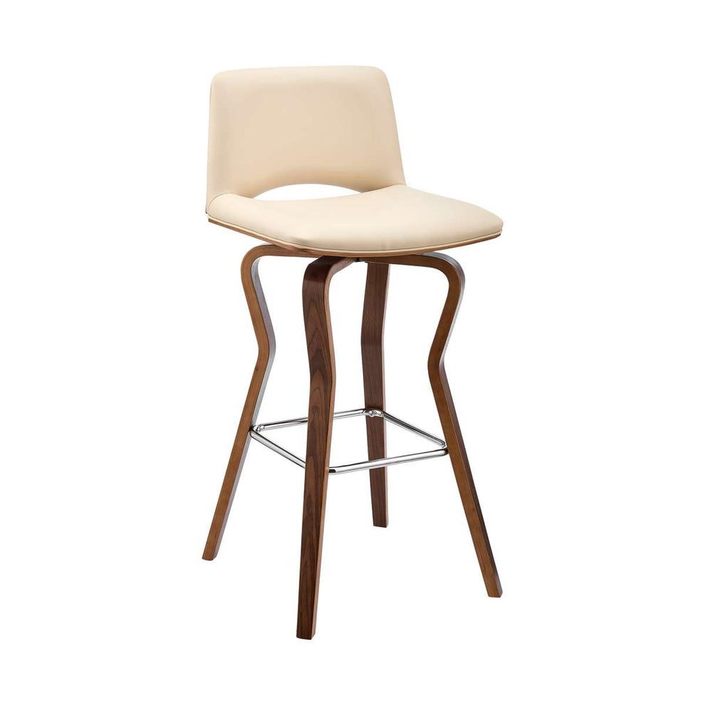 Gerty 26" Swivel Cream Faux Leather and Walnut Wood Bar Stool By Armen Living | Bar Stools | Modishstore - 2