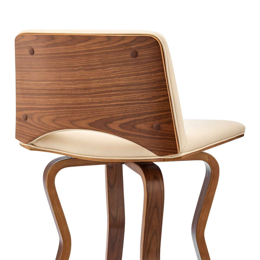 Gerty 26" Swivel Cream Faux Leather and Walnut Wood Bar Stool By Armen Living | Bar Stools | Modishstore - 7