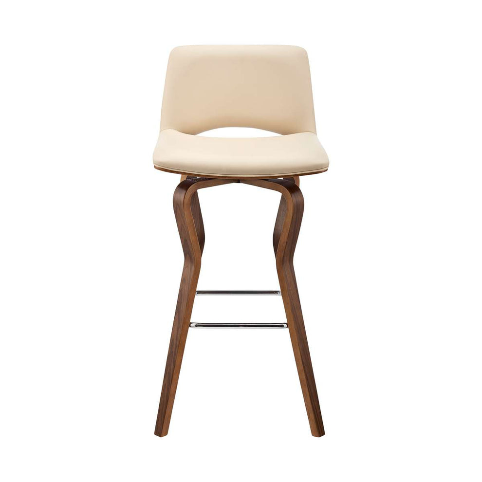 Gerty 30" Swivel Cream Faux Leather and Walnut Wood Bar Stool By Armen Living | Bar Stools | Modishstore - 3