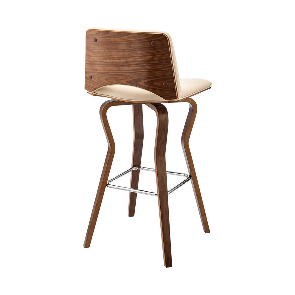 Gerty 30" Swivel Cream Faux Leather and Walnut Wood Bar Stool By Armen Living | Bar Stools | Modishstore - 4