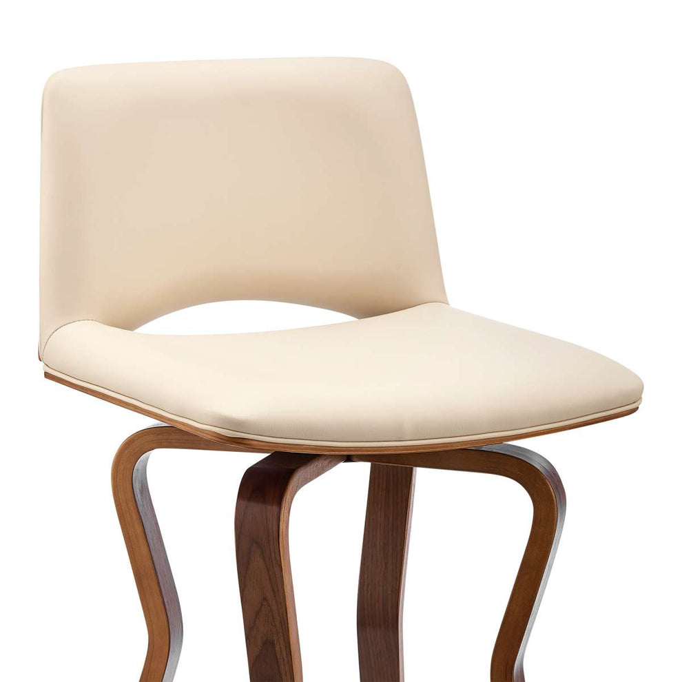 Gerty 30" Swivel Cream Faux Leather and Walnut Wood Bar Stool By Armen Living | Bar Stools | Modishstore - 6