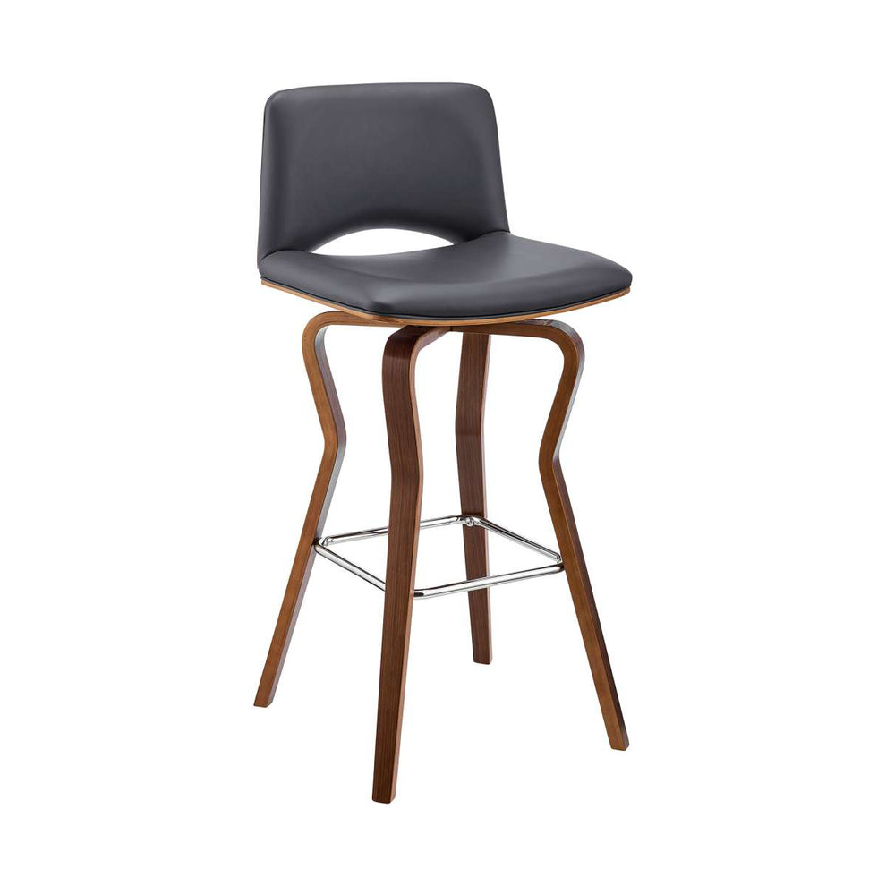 Gerty 30" Swivel Grey Faux Leather and Walnut Wood Bar Stool By Armen Living | Bar Stools | Modishstore - 2