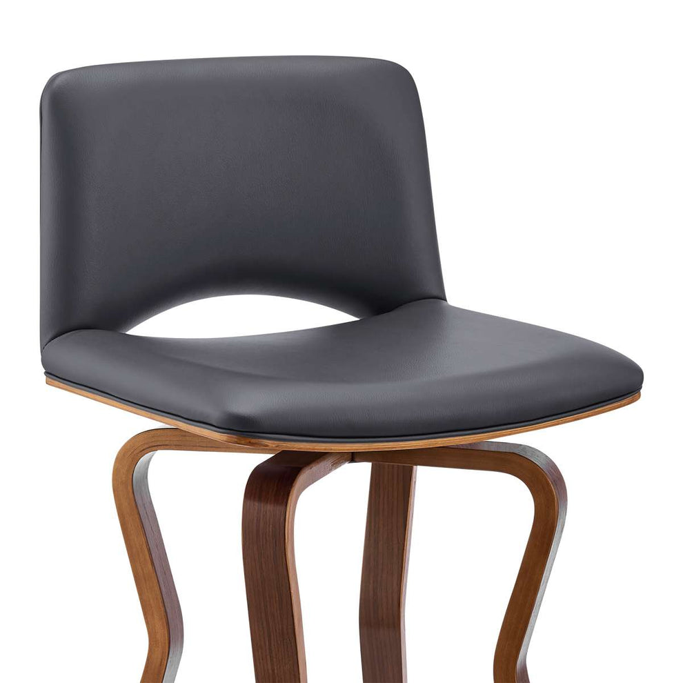 Gerty 30" Swivel Grey Faux Leather and Walnut Wood Bar Stool By Armen Living | Bar Stools | Modishstore - 6