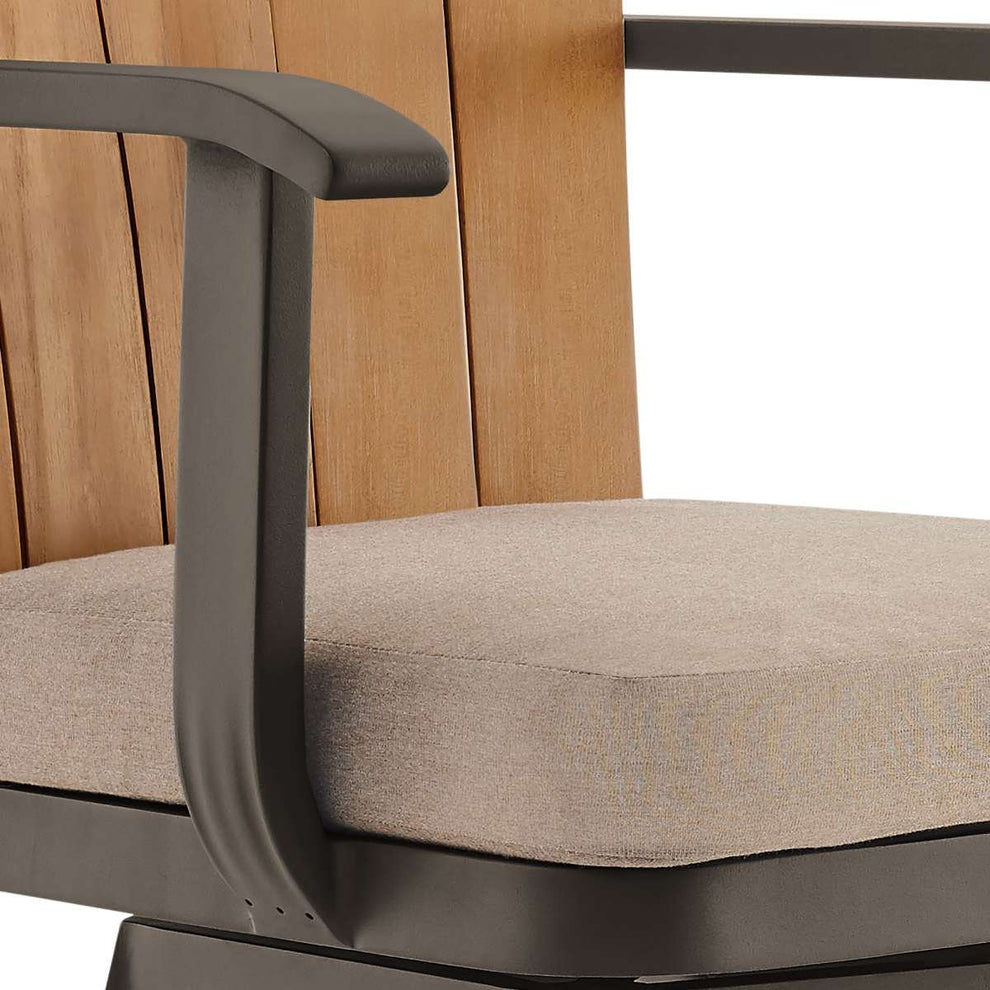 Hazel Outdoor Patio Swivel Counter Stool in Aluminum with Teak Wood and Brown Cushion By Armen Living | Bar Stools | Modishstore - 5