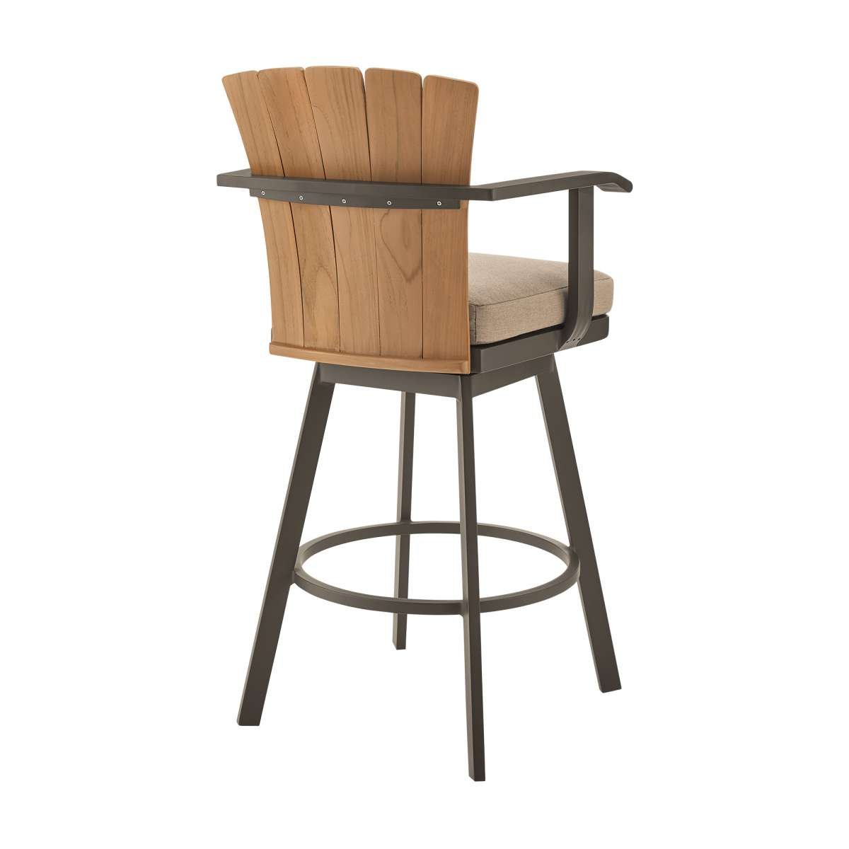 Hazel Outdoor Patio Swivel Bar Stool in Aluminum with Teak Wood and Brown Cushion By Armen Living | Bar Stools | Modishstore - 3