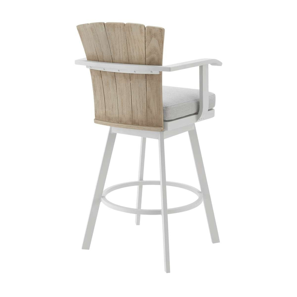 Hazel Outdoor Patio Swivel Counter Stool in Aluminum with Teak Wood and Argent Gray Cushions By Armen Living | Bar Stools | Modishstore - 3
