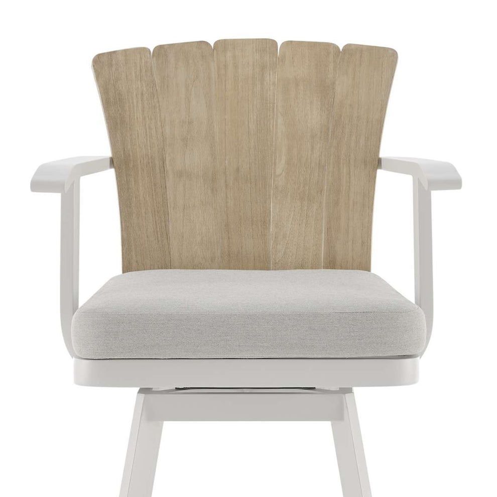 Hazel Outdoor Patio Swivel Counter Stool in Aluminum with Teak Wood and Argent Gray Cushions By Armen Living | Bar Stools | Modishstore - 4