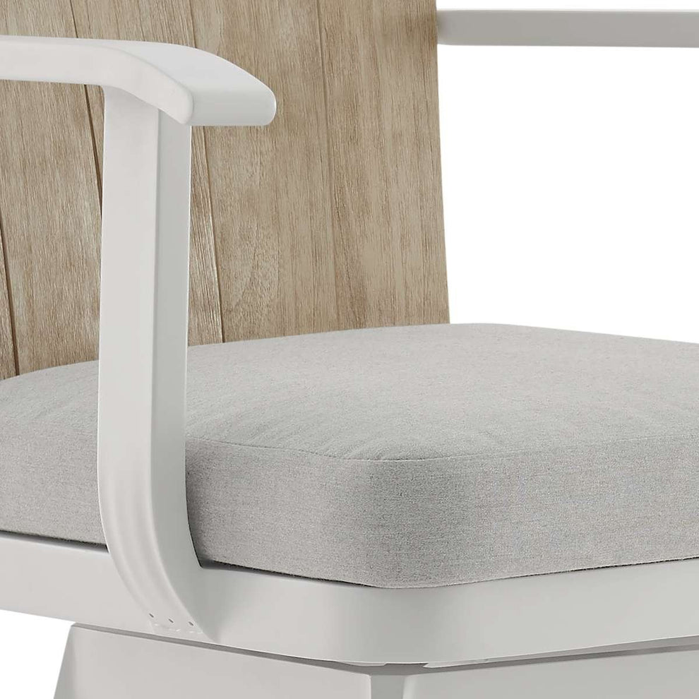Hazel Outdoor Patio Swivel Counter Stool in Aluminum with Teak Wood and Argent Gray Cushions By Armen Living | Bar Stools | Modishstore - 5