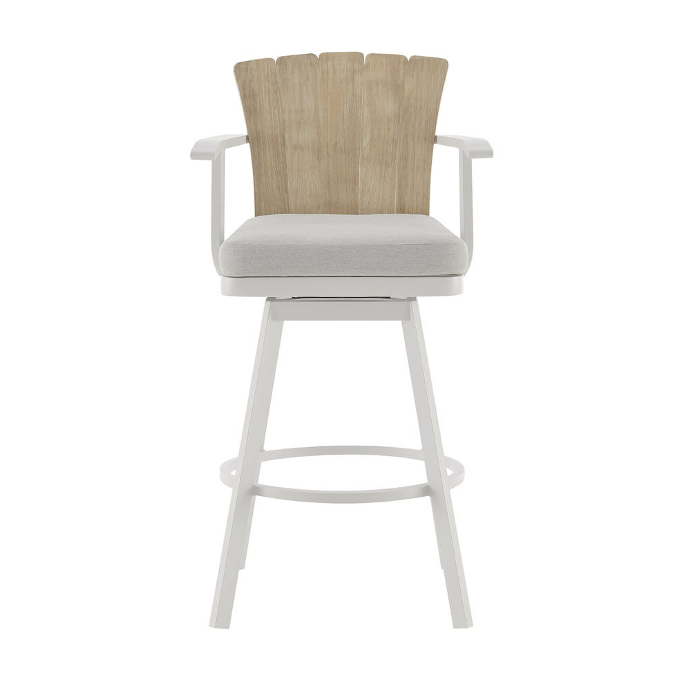Hazel Outdoor Patio Swivel Bar Stool in Aluminum with Teak Wood and Argent Gray Cushions By Armen Living | Bar Stools | Modishstore - 3