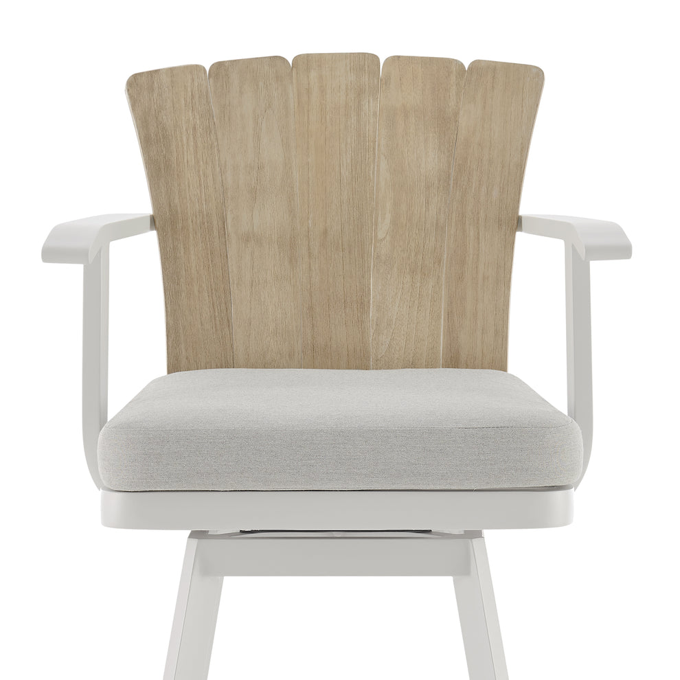 Hazel Outdoor Patio Swivel Bar Stool in Aluminum with Teak Wood and Argent Gray Cushions By Armen Living | Bar Stools | Modishstore - 5