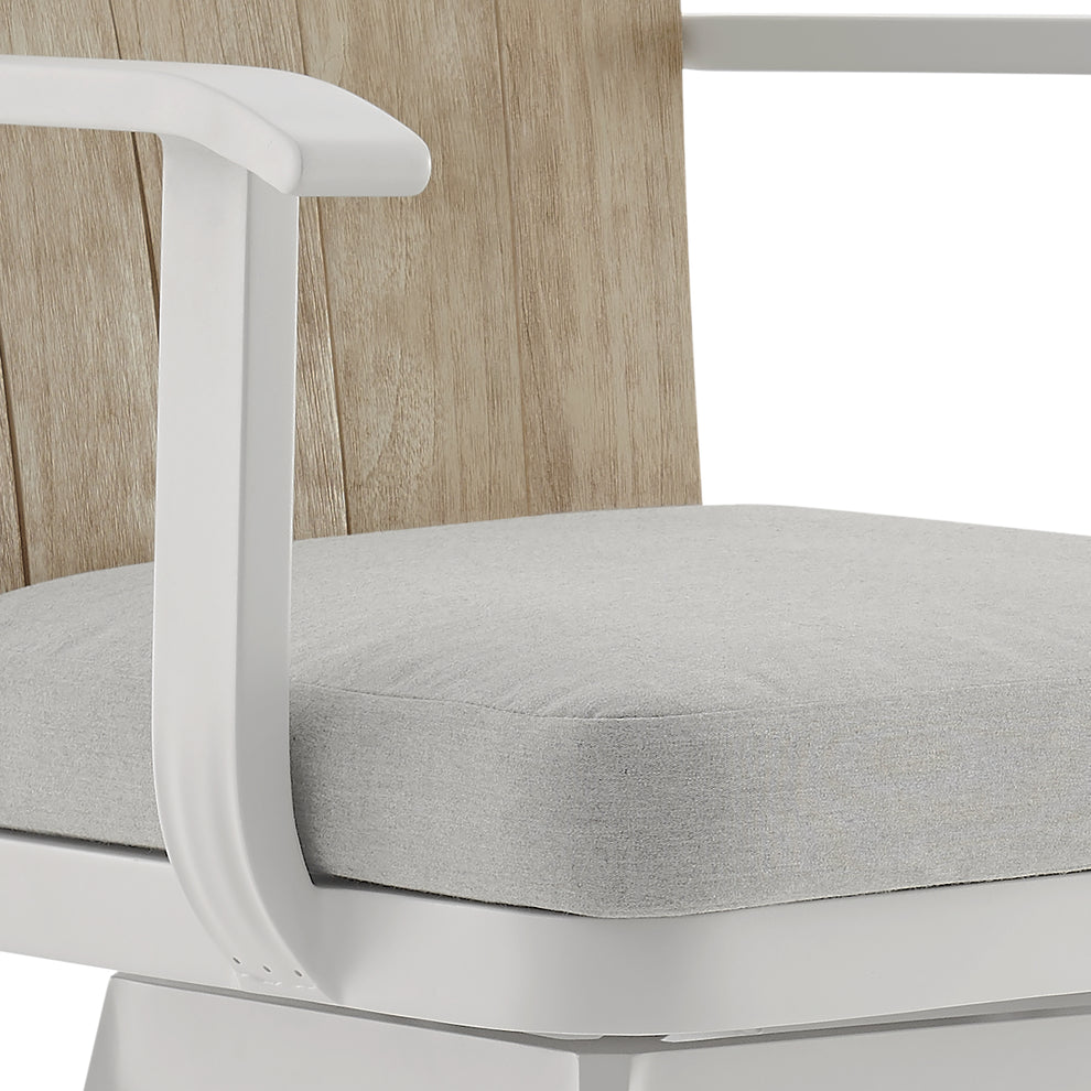 Hazel Outdoor Patio Swivel Bar Stool in Aluminum with Teak Wood and Argent Gray Cushions By Armen Living | Bar Stools | Modishstore - 6