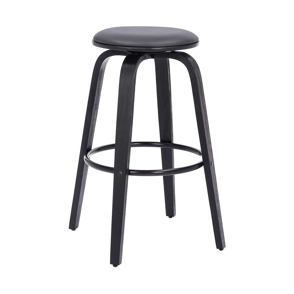 Harbor 30" Bar Height Backless Swivel Grey Faux Leather and Black Wood Mid-Century Modern Bar Stool By Armen Living | Bar Stools |  Modishstore  - 2