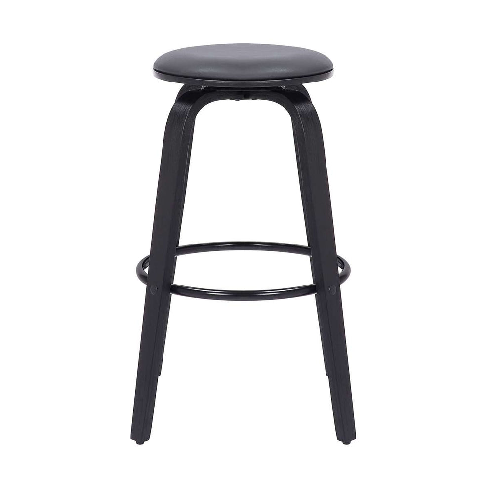 Harbor 30" Bar Height Backless Swivel Grey Faux Leather and Black Wood Mid-Century Modern Bar Stool By Armen Living | Bar Stools |  Modishstore  - 3