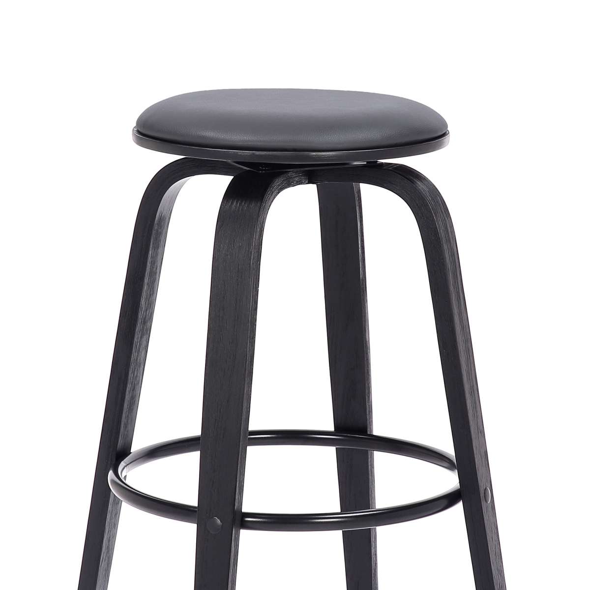 Harbor 30" Bar Height Backless Swivel Grey Faux Leather and Black Wood Mid-Century Modern Bar Stool By Armen Living | Bar Stools |  Modishstore  - 4