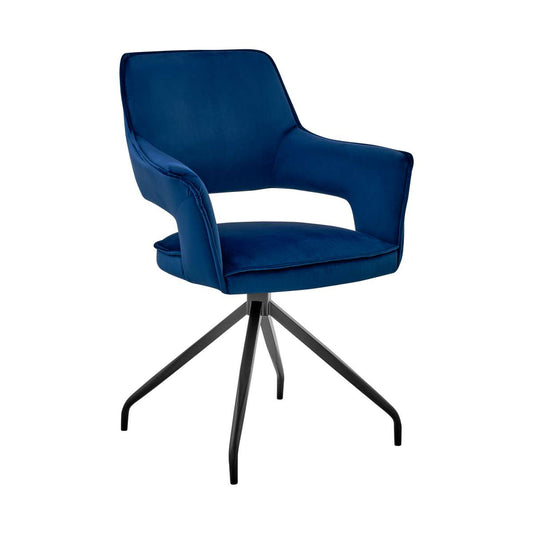 Hadley Dining Room Accent Chair in Blue Velvet with Black Finish By Armen Living | Dining Chairs | Modishstore