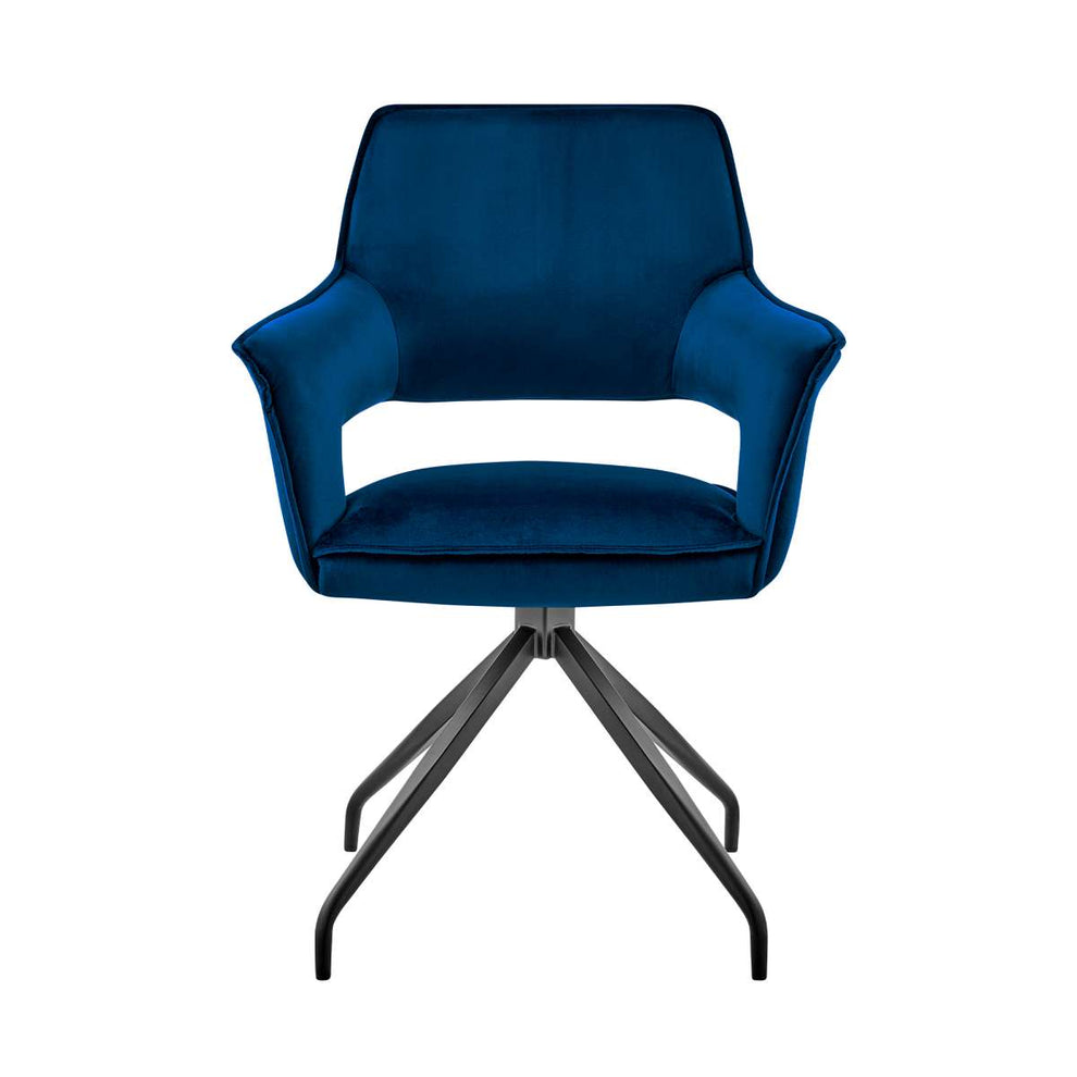 Hadley Dining Room Accent Chair in Blue Velvet with Black Finish By Armen Living | Dining Chairs | Modishstore - 2