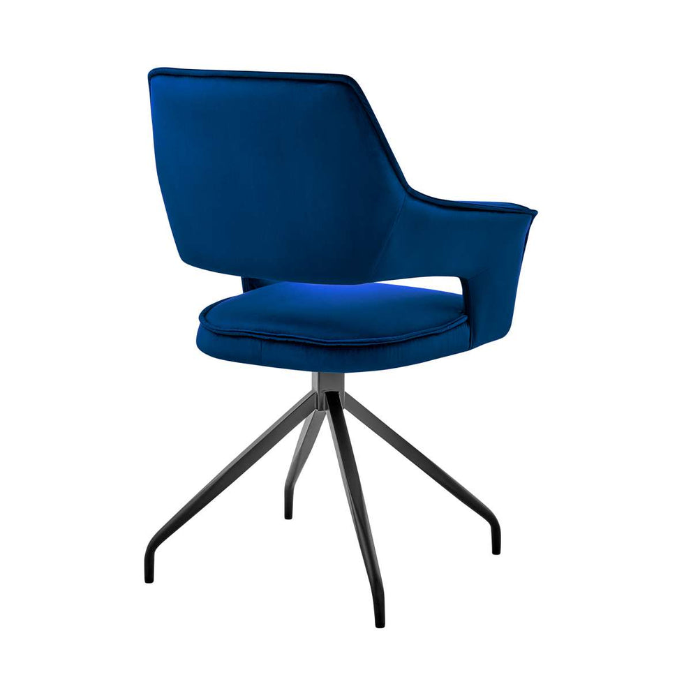 Hadley Dining Room Accent Chair in Blue Velvet with Black Finish By Armen Living | Dining Chairs | Modishstore - 3