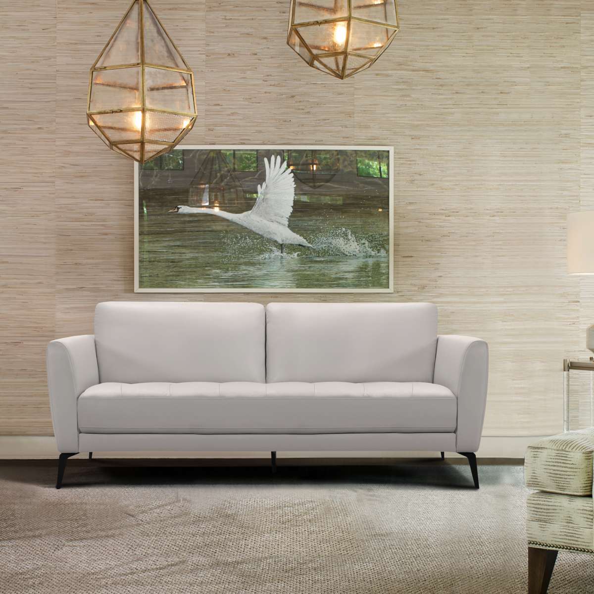 Hope Contemporary Sofa in Genuine Dove Gray Leather with Black Metal Legs By Armen Living | Sofas |  Modishstore 