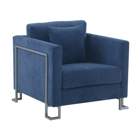 Heritage Blue Fabric Upholstered Accent Chair with Brushed Stainless Steel Legs By Armen Living | Sofas |  Modishstore 