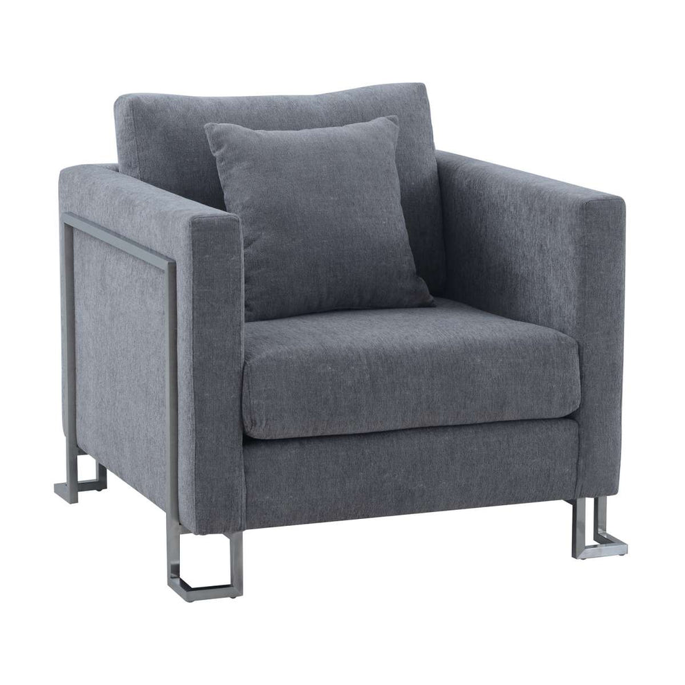 Heritage Blue Fabric Upholstered Accent Chair with Brushed Stainless Steel Legs By Armen Living | Sofas |  Modishstore  - 3