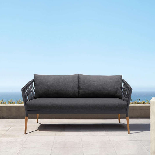 Ipanema Outdoor Teak Wood and Rope Sofa with Dark Grey Olefin By Armen Living | Outdoor Sofas, Loveseats & Sectionals |  Modishstore 