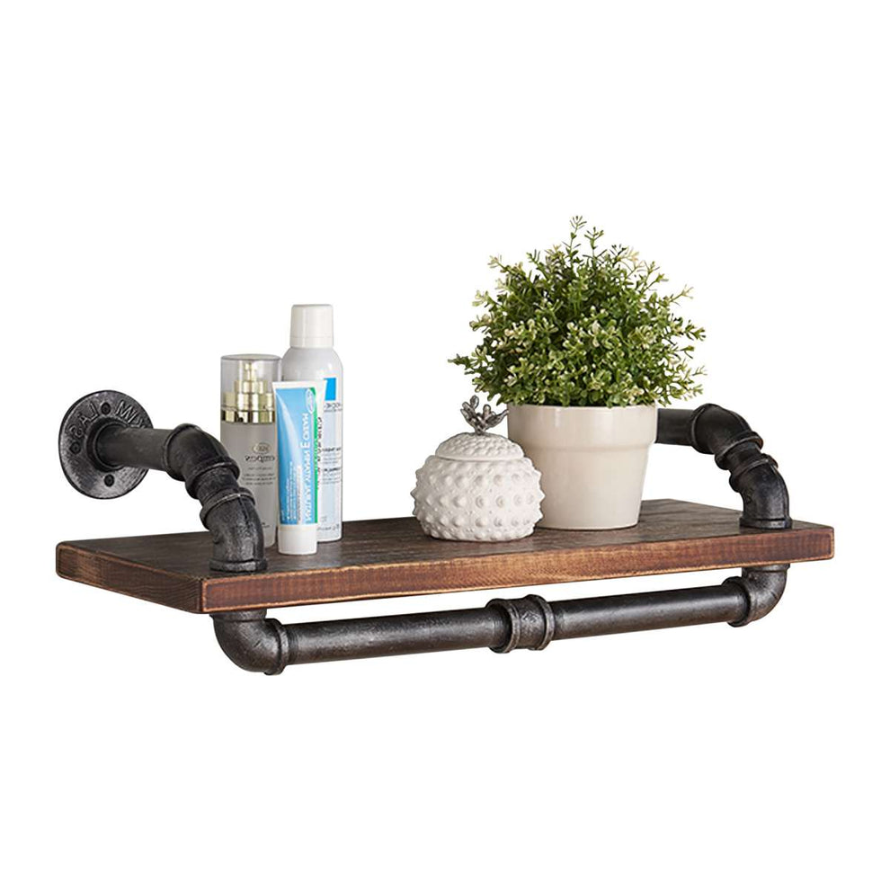 24" Isadore Industrial Pine Wood Floating Wall Shelf in Gray and Walnut Finish By Armen Living | Wall Shelf | Modishstore - 2