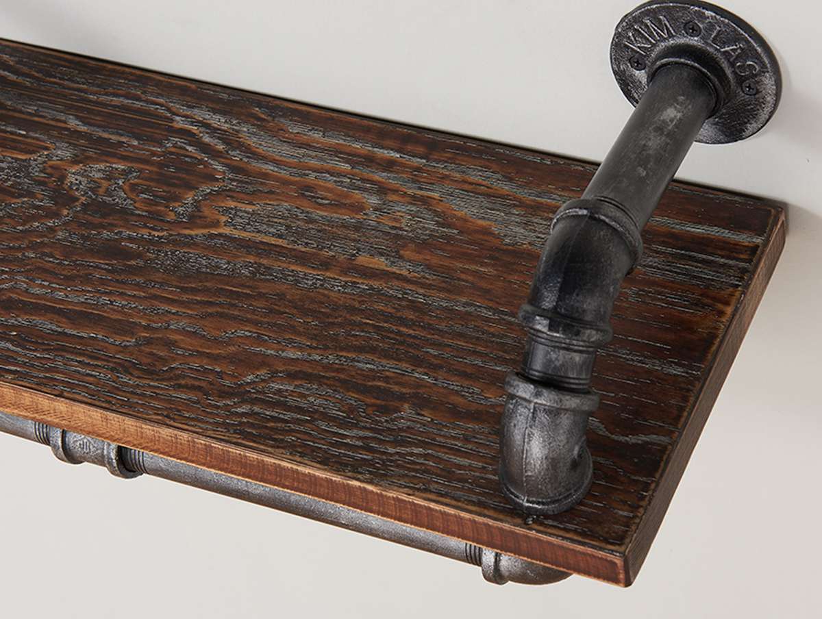 24" Isadore Industrial Pine Wood Floating Wall Shelf in Gray and Walnut Finish By Armen Living | Wall Shelf | Modishstore - 3