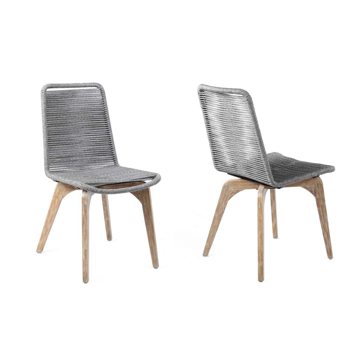 Island Outdoor Dark Eucalyptus Wood and Silver Rope Dining Chairs - Set of 2 By Armen Living | Outdoor Chairs |  Modishstore  - 4
