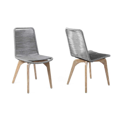 Island Outdoor Dark Eucalyptus Wood and Silver Rope Dining Chairs - Set of 2 By Armen Living | Outdoor Chairs |  Modishstore  - 4