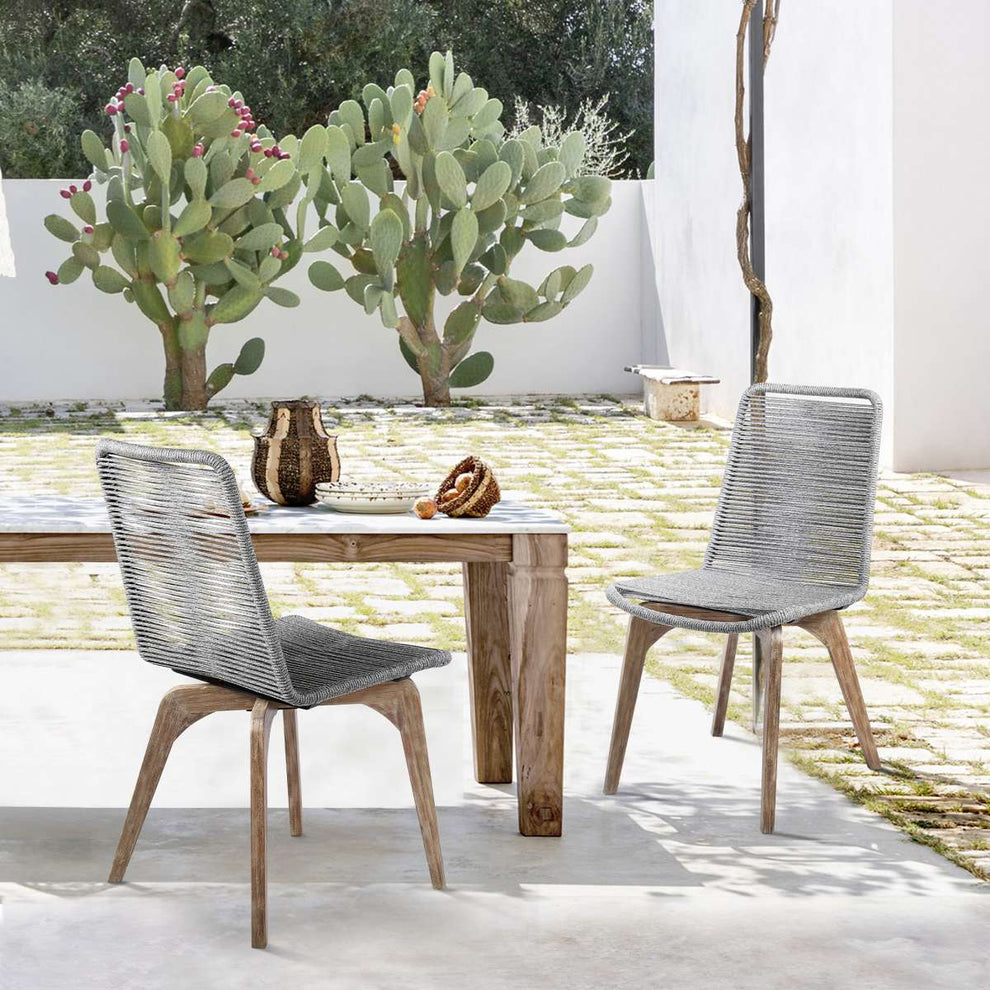 Island Outdoor Dark Eucalyptus Wood and Silver Rope Dining Chairs - Set of 2 By Armen Living | Outdoor Chairs |  Modishstore  - 3