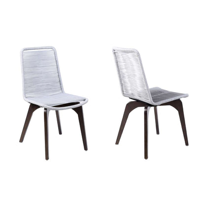 Island Outdoor Dark Eucalyptus Wood and Silver Rope Dining Chairs - Set of 2 By Armen Living | Outdoor Chairs |  Modishstore  - 2