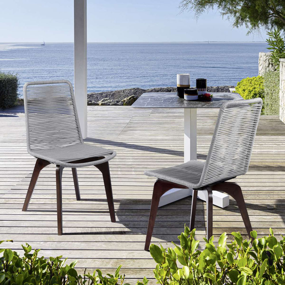 Island Outdoor Dark Eucalyptus Wood and Silver Rope Dining Chairs - Set of 2 By Armen Living | Outdoor Chairs |  Modishstore 