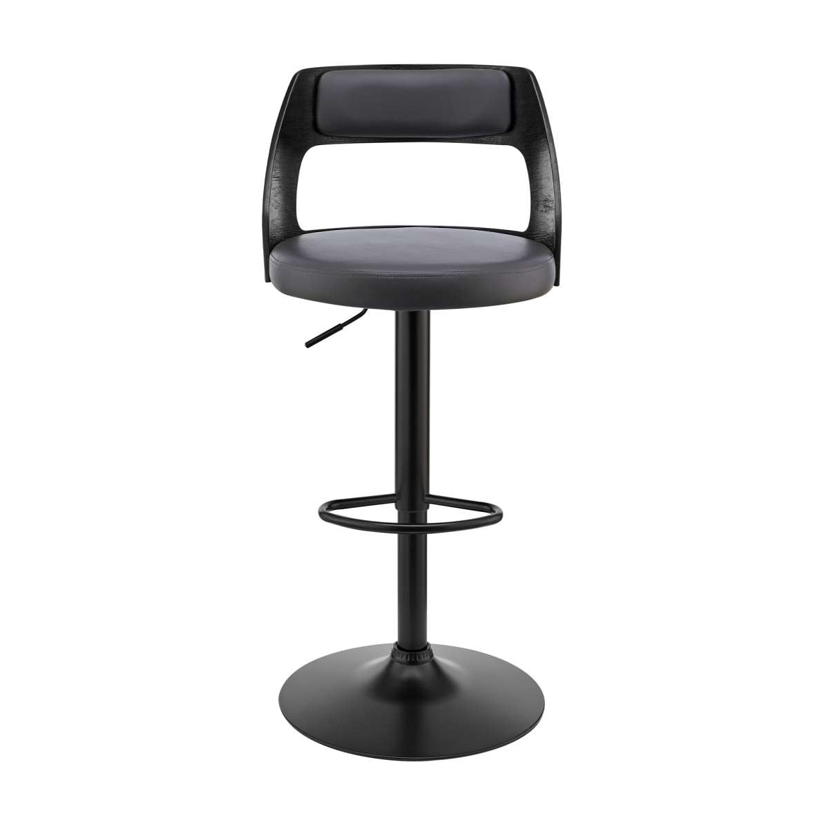 Itzan Adjustable Swivel Grey Faux Leather and Black Wood Bar Stool with Black Base By Armen Living | Bar Stools |  Modishstore  - 3