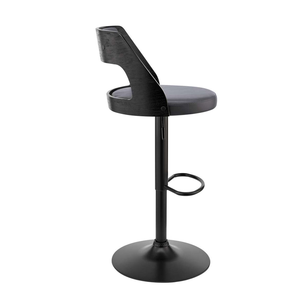 Itzan Adjustable Swivel Grey Faux Leather and Black Wood Bar Stool with Black Base By Armen Living | Bar Stools |  Modishstore  - 4