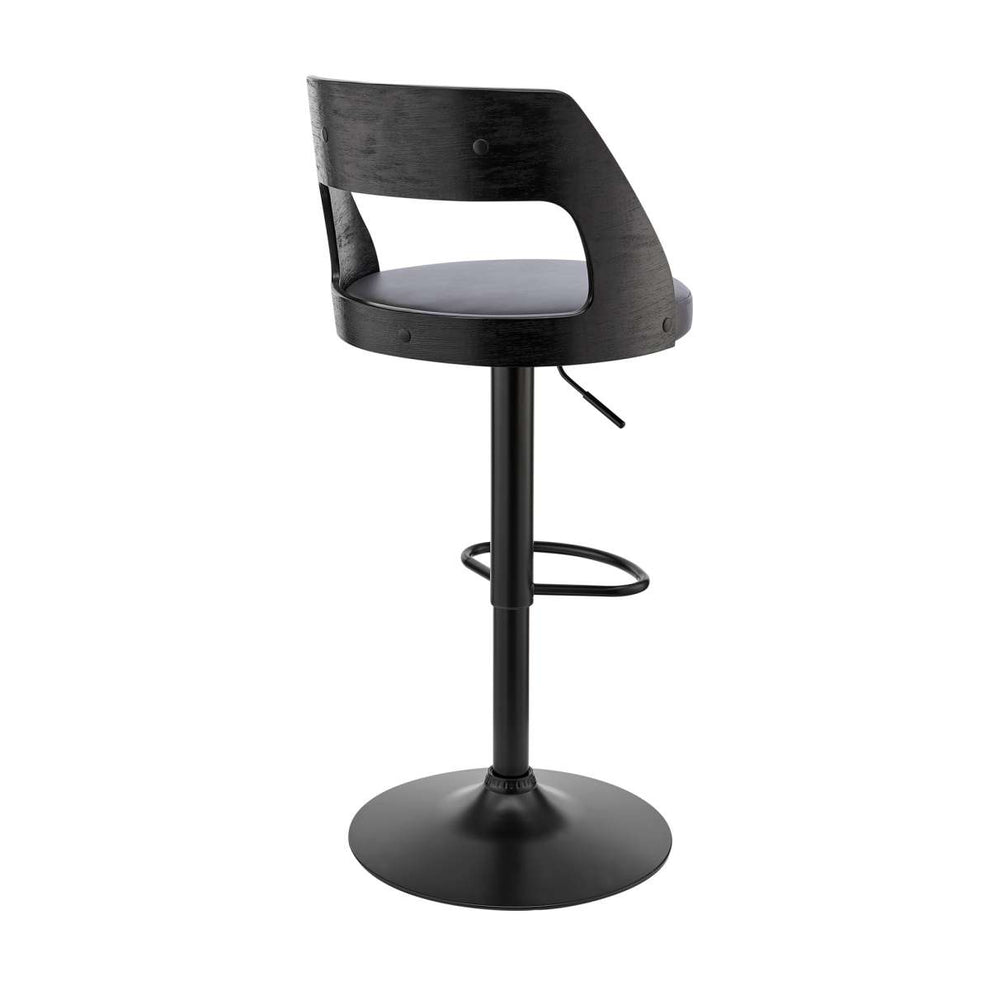 Itzan Adjustable Swivel Grey Faux Leather and Black Wood Bar Stool with Black Base By Armen Living | Bar Stools |  Modishstore  - 5